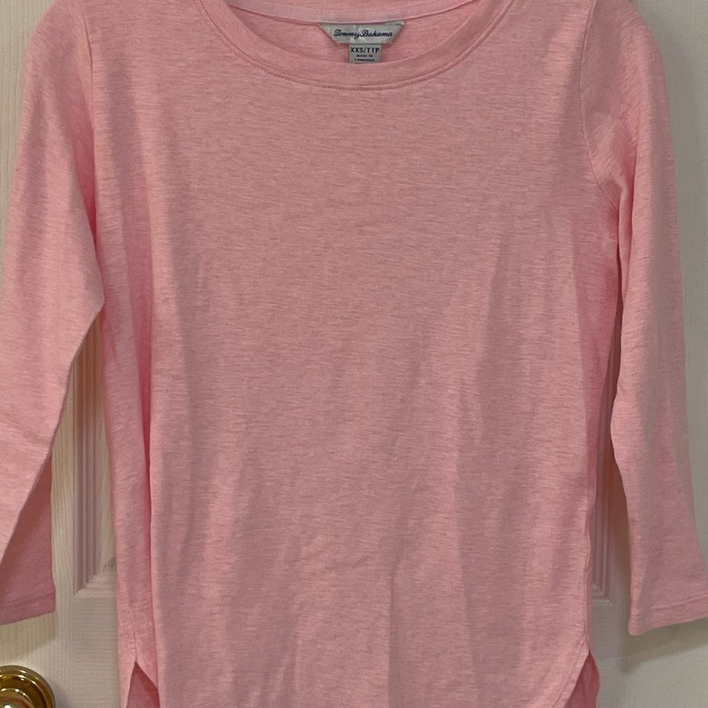 Tommy Bahama soft pink xxs new never worn comfy cotton 3/4 sleeve tee shirt